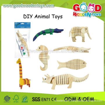 2015 New Animal DIY Peinture Jouets, Educational Wooden Painting Toys, Kids Peinture Peinture populaire